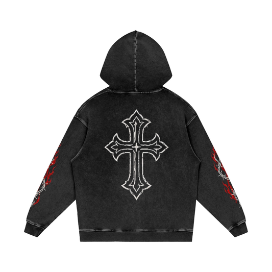 Vanquished Snow Washed Loose Cotton Hoodie