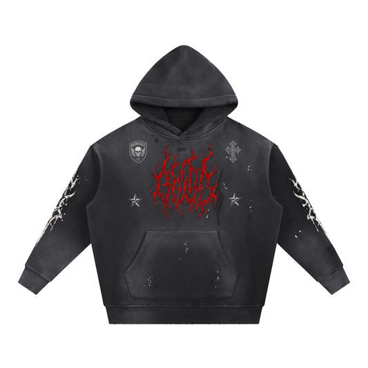 Crimson Killer Vintage Washed Frayed Fleece Hoodie